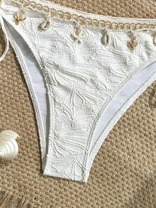 Swim Mod Women's Summer Beach Vacation Textured Starfish Trim Bandeau Bikini Set - White - View 6