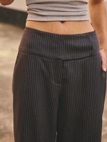 Aralina Pantalones de cintura ancha y tiro bajo con rayas finas para mujer, gris oscuro, elegantes y profesionales para oficina y trabajo en invierno, pantalones de pierna ancha a rayas para mujer - Multicolor - Ver 5