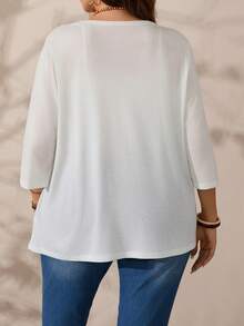 SHEIN PETITE CURVE Chaqueta casual de talla grande de unicolor para vacaciones - Blanco - Ver 2