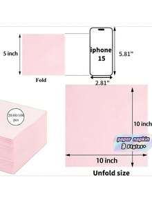 20/60/100-Sheet Pink Cocktail Napkins, Disposable Pink Beverage Napkins, 5 Inches X 5 Inches In Size, 10 Inches X 10 Inches When Unfolded, Suitable For Bars, Weddings, Birthdays, Mother's Day, Father's Day And Other Occasions. - Pink - View 2