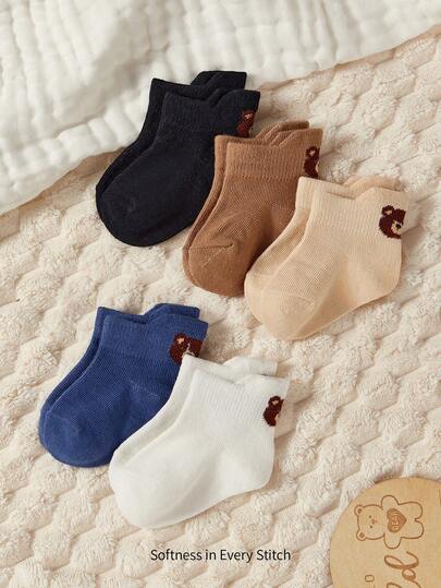 Cozy Pixies 5PCS Baby Socks  Cartoon Solid Color Infant Calf Socks Loose Mouth Non Leg Leg Tightening Children Spring And Autumn Mid Tube Socks