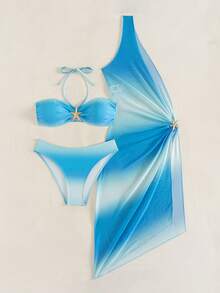 Vaytide Swim Lushore Skirts Halter Neck Knitting Bikini Set Women's Bikini Set With Skirt Mesh And Metal Accessories - Blue - View 7