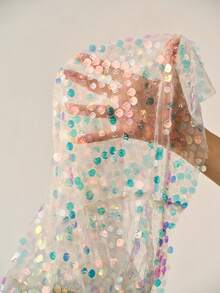 Anewsta Summer Fashion Elegant Ocean Shell Iridescent Sequin Mid-Waist Women's Skirt - Apricot - View 9