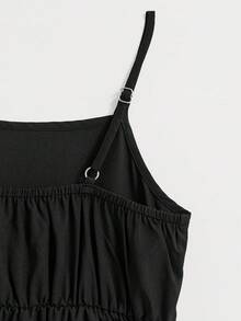 SHEIN 女童黑白波點休閒度假風優雅多層蛋糕裙大擺細肩帶洋裝 2件組，秋季服飾，返校校服 - 黑與白 - 查看 6