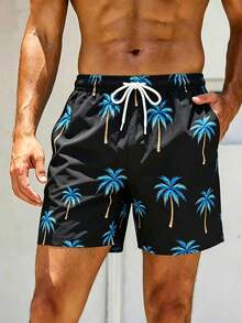 Surfspeed Summer Men's Palm Tree Print Drawstring Waist Beach Shorts Holiday / Vacation / Beach / Hawaii / Tropical / Swim /  Bathing - Black - View 4