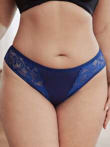 Slumbrini 3件套浪漫风格舒适大码女式撞色蕾丝棉质内裤 - 彩色 - 查看 6