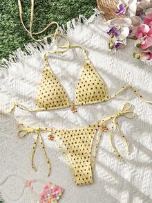 Swim Mod Conjunto de Bikini sin Espalda de Moda y Diseño Artesanal, Nuevo y Muy Vendido en Verano, Conjunto de 2 Piezas para Vacaciones en la Playa - Amarillo - Ver 6
