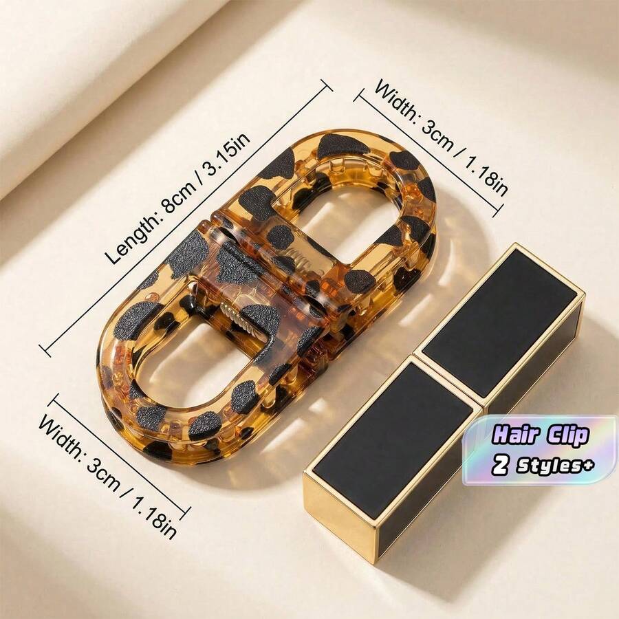 1set Leopard Print Acrylic Hair Claw Clip, Mini Tortoise Shell Jaw Clip For Daily Hairstyle - Brown - View 1