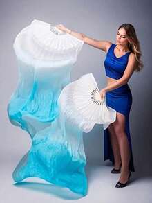 Stage Performance Dance Fan Flowing Silk Dance Fan Colorful Dancing Fabric Fans For Dancers Stage Performances Wedding Shows Square Dancing Performance Dance Events Also Suitable As Mother's Day Gift Dance Stuff Dance Accessories - Multicolor - View 3