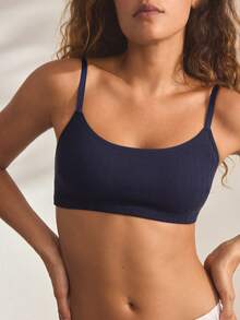 Ocili Women's Comfortable Cotton Rib Knit Bra - Navy Blue - View 5