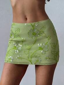 Shorts mini de mujer de cintura baja con lentejuelas rosas, estilo callejero juvenil versátil para festival de música - Burdeos 2 - Ver 11
