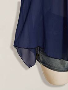 SHEIN ICON 大尺碼雪紡外套三角杯繫帶背心女款2件組 - 藏蓝色 - 查看 5