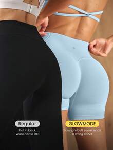 GLOWMODE 超細軟無縫 SummerGlow 露背掛脖運動內衣與 4.3 吋抓皺提臀不透光單車褲運動套裝 夏季健身 - Blue Day - 查看 4