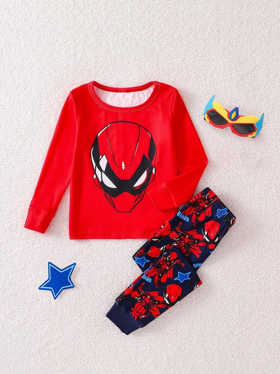 SHEIN GraphicGems Set pigiama da ragazzo con stampa mecha rossa, aderente e alla moda - Rosso - Visualizzare 1