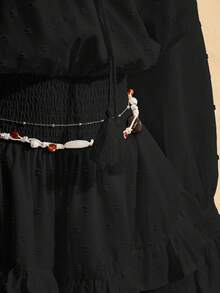 SHEIN ICON Vestido de Talla Grande con Cuello en V, Cintura con Cordones, Falda en A con Volantes, Vestido Bohemio, Vacaciones, Adecuado para Primavera - Negro - Ver 7
