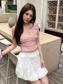 DAZY 女款 3D 花卉裝飾 羅紋修身時尚背心上衣 夏季 - 粉色 - 查看 6