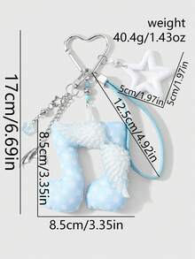 ROMWE Anime 1 Gantungan Kunci DIY, Liontin Tas, Hadiah Liburan untuk Anak Perempuan, dengan Sayap Kulit Biru dan Putih Dua Dimensi yang Segar, Hiasan Berlian Imitasi, Pita, dan Polkadot Bintang - Biru dan Putih -13 - View 14
