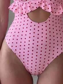 Swim Mod 2026 Spring/Summer New Leopard Print Random Pattern Thin Shoulder Strap Adjustable Lace Trim V-Neck Vacation Women's One-Piece Bikini Swimsuit - Multicolor - View 3