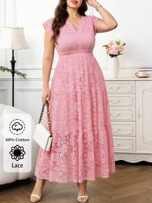 Reflora Đầm dài ren thanh lịch, lãng mạn dành cho nữ cỡ lớn, màu hồng, thích hợp cho mùa hè. - Hồng - Xem 7