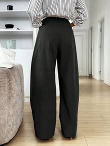 Easowa Women's Solid Color Pocket Button Loose Casual Elegant Business Long Pants, Versatile For Daily Wear Teachers' Day School Work Office Black Autumn - Black - View 3