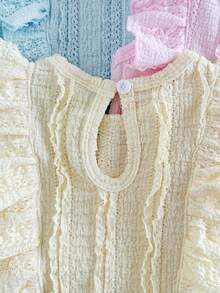 SHEIN Vintaside Kids 3件組彩色極簡田園風荷葉邊飾緹花布料荷葉領套頭T恤上衣，舒適休閒可愛，春夏新款 - 彩色 - 查看 6