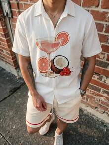 Manfinity Roghcode Young Casual Vacation, Printed, Men's Shirt Set - White - View 4