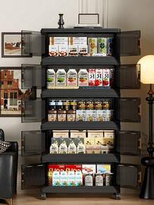 A 40Cm/15 Inches - 60Cm/23 Inches Wide Plastic Storage Cabinet, Small Folding Storage Box, Kitchen/Restaurant StorageCabinetFor Storing Utensils, KitchenStorageShelf, Home Living RoomToyStorage Cabinet, DrawerOrganizer, Kitchen DrawerStorageCabinet - Transparent Black - View 2