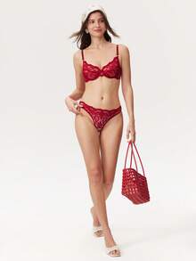 Elorette Floral Lace Underwire Lingerie Set - Burgundy - View 3