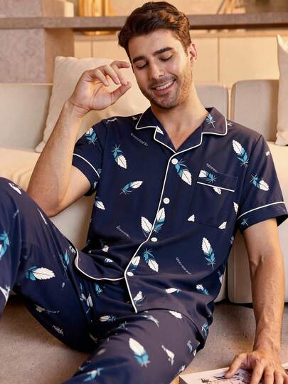 Premium Quality Two-Piece Cotton Pajamas, Comfortable And Cool For Hot Season, Button-Down Shirt And Bag.