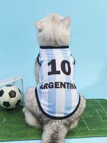 PETSIN 1pc Blue And White Striped Black Alphanumeric 10 Printed Pet Vest, Gentle And Breathable, Protective Against Shedding Hair, Mixed Color Pet Clothing - Multicolor - View 3