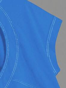 SHEIN Essnce Women's Casual Round Neck Backless Asymmetrical Hem Loose Sleeveless T-Shirt, Suitable For Summer,Summer Top - Blue - View 3