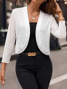 Editum Women Long Sleeve Cardigan Jacket, Casual For Everyday Wear In Fall/Winter - White - View 2