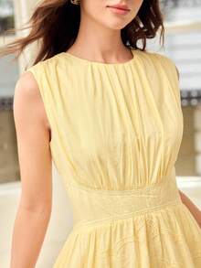 MOTF PREMIUM SPRING/SUMMER WOMEN'S COTTON EMBROIDERY DRESS - Light Yellow - View 2
