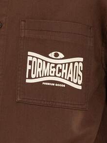 FORM&CHAOS 男士寬鬆版型復古水洗棕色丹寧短袖襯衫外套，夏季 - 棕色 - 查看 5