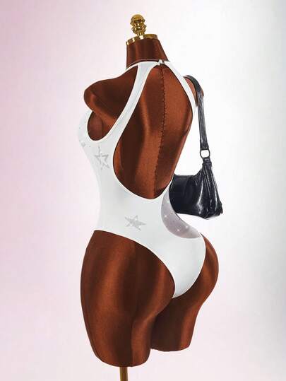 Amplova 女款水鑽星星露背鏤空性感連身衣