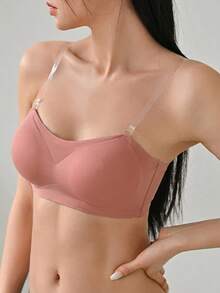 DAZY Sujetador estilo bandeau sin aros con tirante de hombro transparente desmontable - Rosa - Ver 6