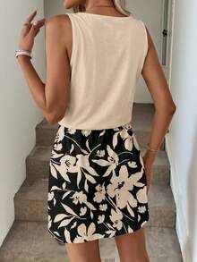 SHEIN LUNE Women's Casual Printed Short Dress Suitable For Spring And Summer Vacation Black - Multicolor - View 2