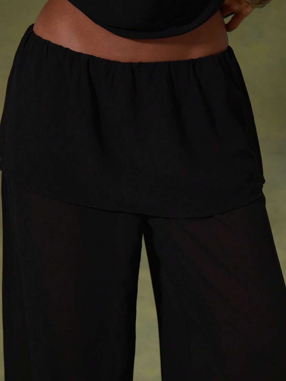 Black Chiffon Layered Skirt Balloon Fit Adjustable Tie Trousers