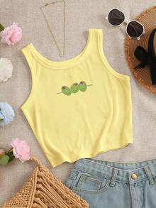 Rovax Olive Pattern Rhinestone Embellished Women's Casual Fashionable Cropped Tank Top - Multicolor - View 4