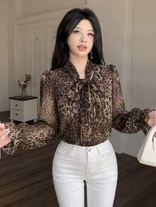 Modelyn 法式優雅風蝴蝶結長袖修身顯瘦優雅高貴粉色女款襯衫 - 彩色 - 查看 5