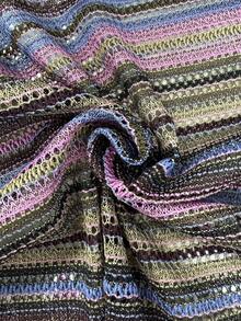 Rustia Plus Size Women's Spring/Summer One-Shoulder Short Sleeve Textured Knit Faux Knitted Sweater Top, Colorful Striped Elegant Vintage Vacation Casual Beach T-Shirt - Purple - View 4