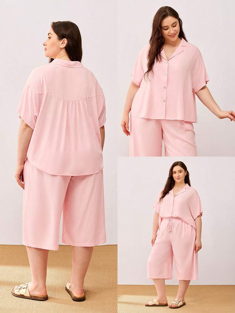 Plus Size Women's Soft Woven Pajama Set