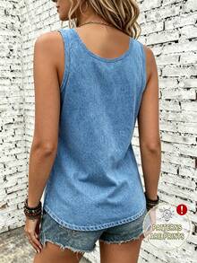 EMERY ROSE Camiseta de tirantes regular para mujer, estilo retro con estampado azul, diseño de estampado, uso casual diario, camiseta de tirantes de verano, estilo de viaje, elegante - Multicolor - Ver 2