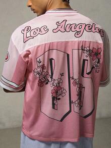 FRESIVO Men's Knitted Casual Loose Fit Short Sleeve T-Shirt, Fashionable & Everyday Wear, 2000s Style - Pink - View 2