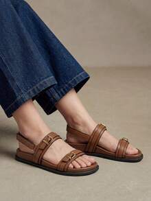 Solecia Women's New Flat Sandals, Slip-On Sandals, Slippers With Back Strap, Comfortable And Casual. Summer - Brown - View 7