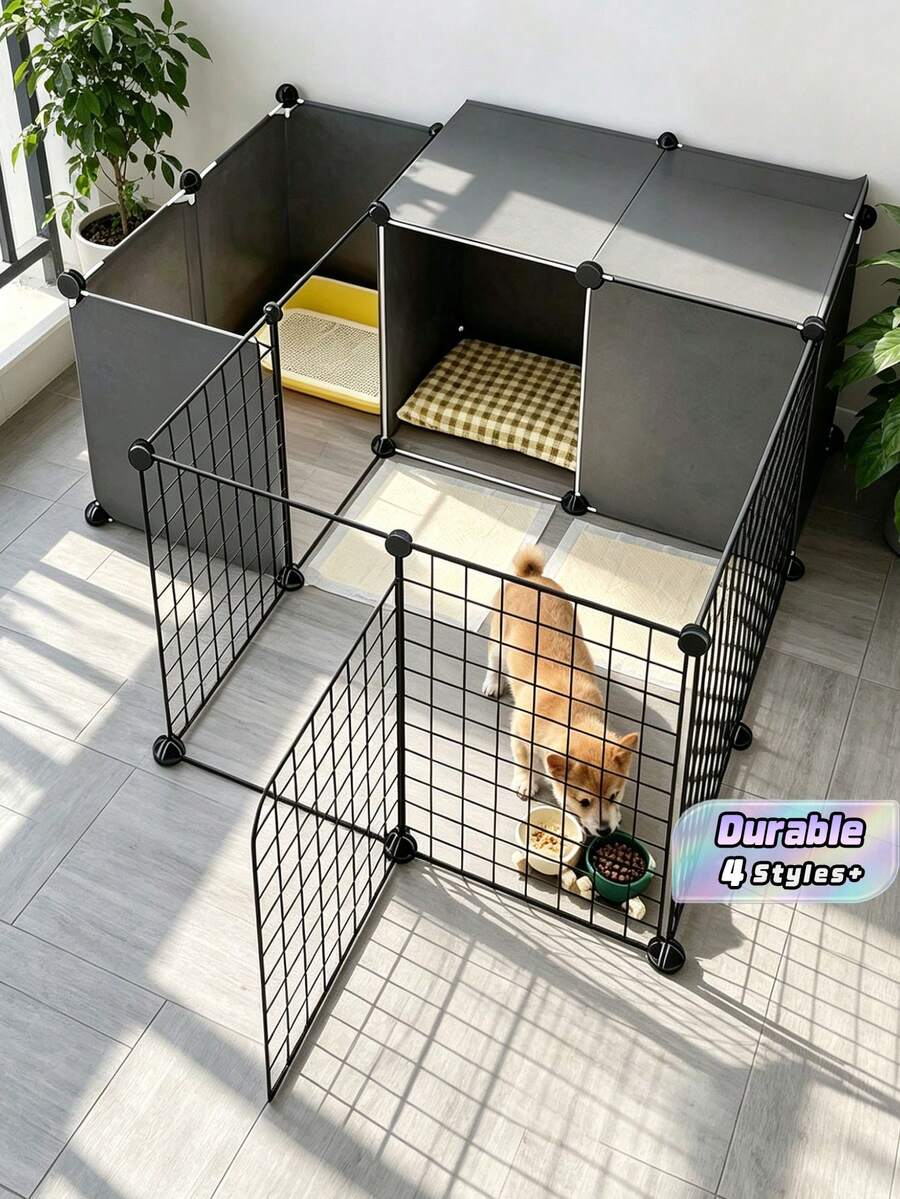 Indoor Small Dog Fence With Toilet Area, Household Pet Fence, Anti Escape Dog Activity Fence Cage - Multicolor - View 1