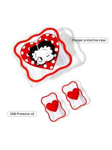 Betty Boop x SHEIN Data Cable Protector, Suitable For IPhone Charger, 4-Piece Set Of Mobile Phone Cable Protectors, Charger Protector (Excluding Data Cable) - Red - View 5