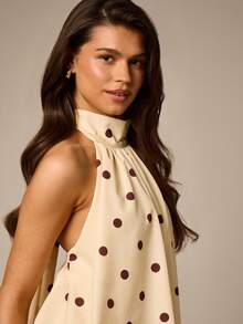 AiiRZ Polka Dot Halterneck Mini Dress With Open Back Tie Detail And Ruffle Hem Summer Party - Multicolor - View 4