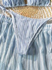 Swim Vcay 3 PiecesBohemian Style Crochet Fabric Drawstring Swimwear Cover-Up Bikini Set - Baby Blue - View 6
