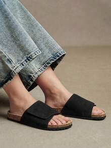 Solecia Women Casual Versatile Plush Round Toe Fluffy Flat Slippers For Christmas Summer - Black - View 3